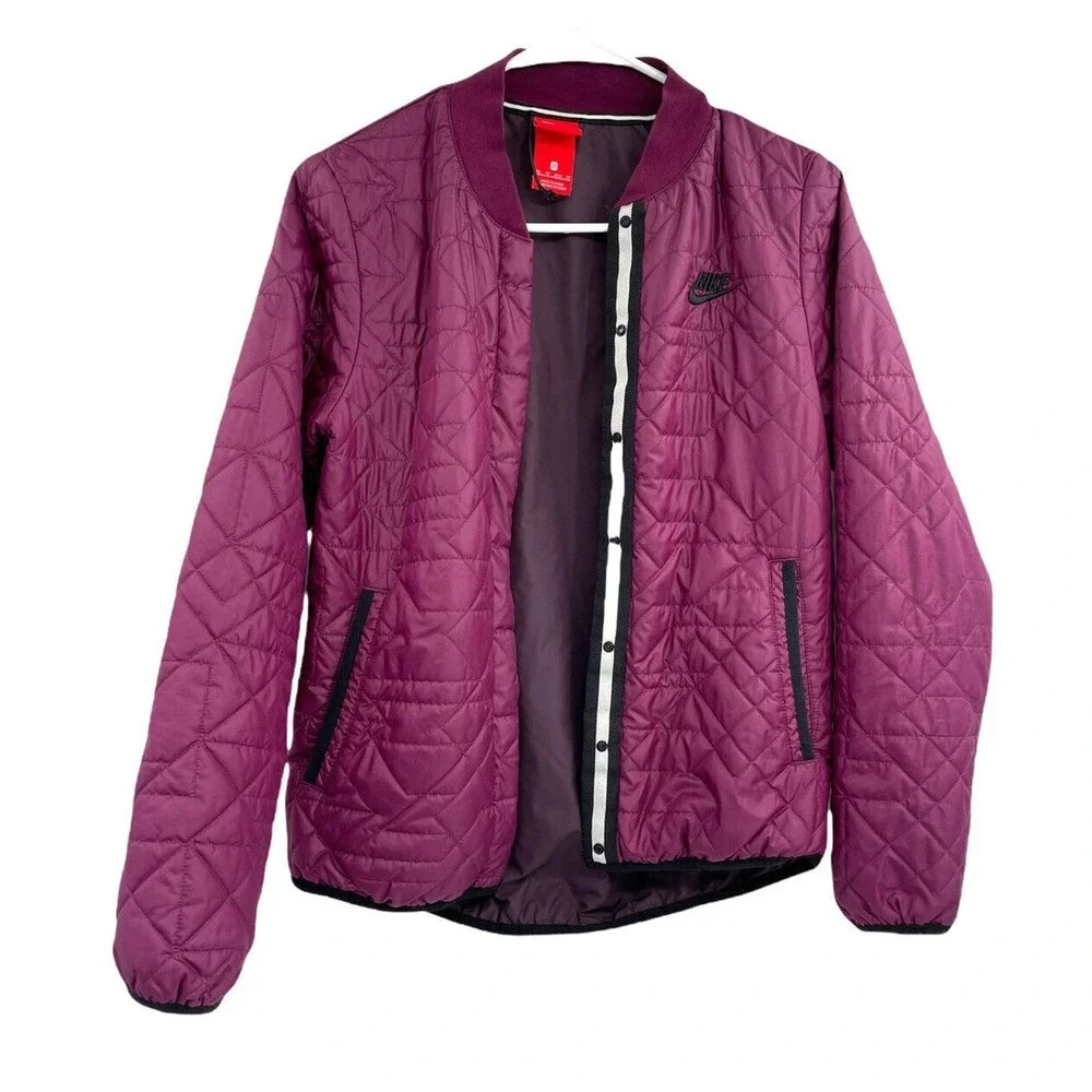 NIKE Women's Bomber Jacket Size XS PrimaLoft Quilted Snap Button 854747-609 Wine - Picture 7 of 11